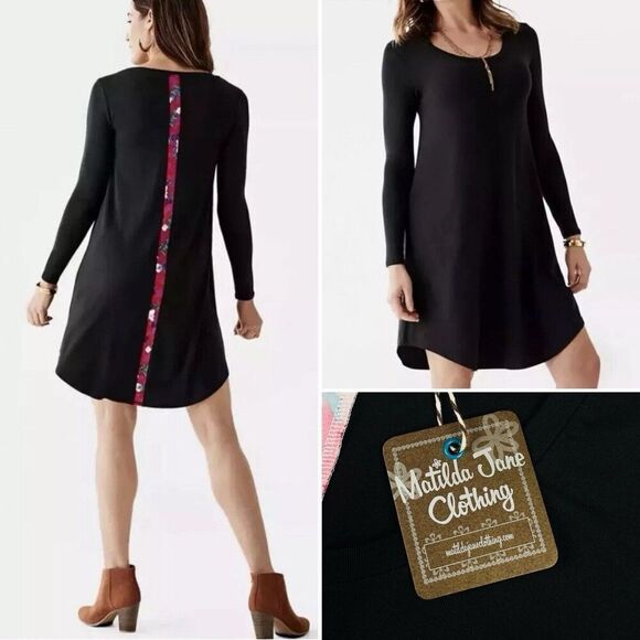 Matilda Jane Womens Black Floral Designs Tunic Swing Dress Size Medium - Picture 1 of 6